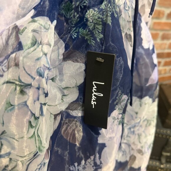 Lulus Positively Enchanting Blue Floral Organza Bustier Mini Dress - Size L - Picture 6 of 8